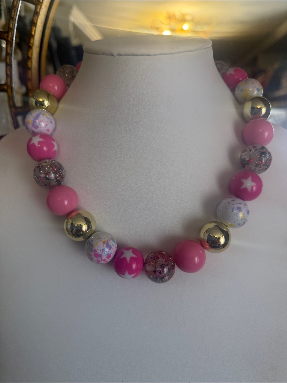 The Audrey Limoges Collection Pink Star Bead Chunky Necklace 18"